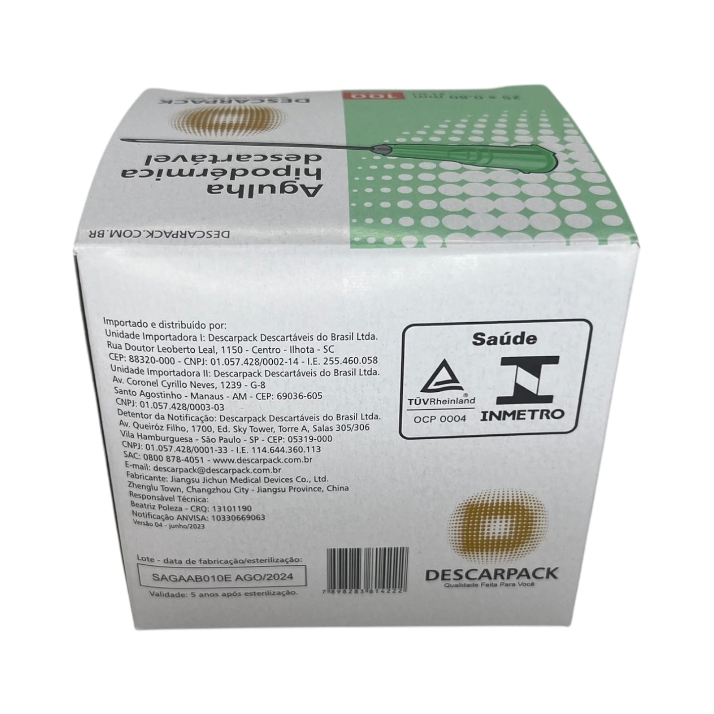 Agulha Hipodérmica 25x80 Caixa c/100 Descarpack