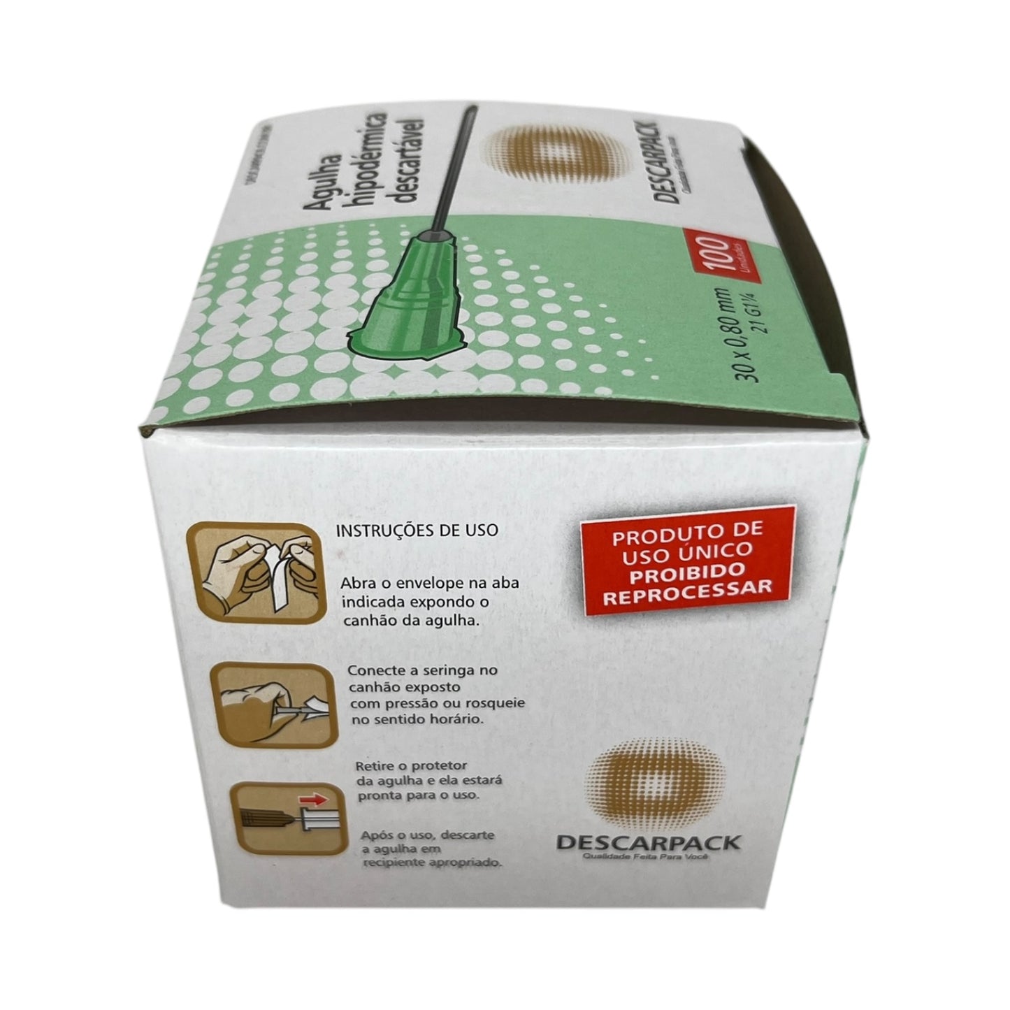 Agulha Hipodérmica 30x80 Caixa c/100 Descarpack
