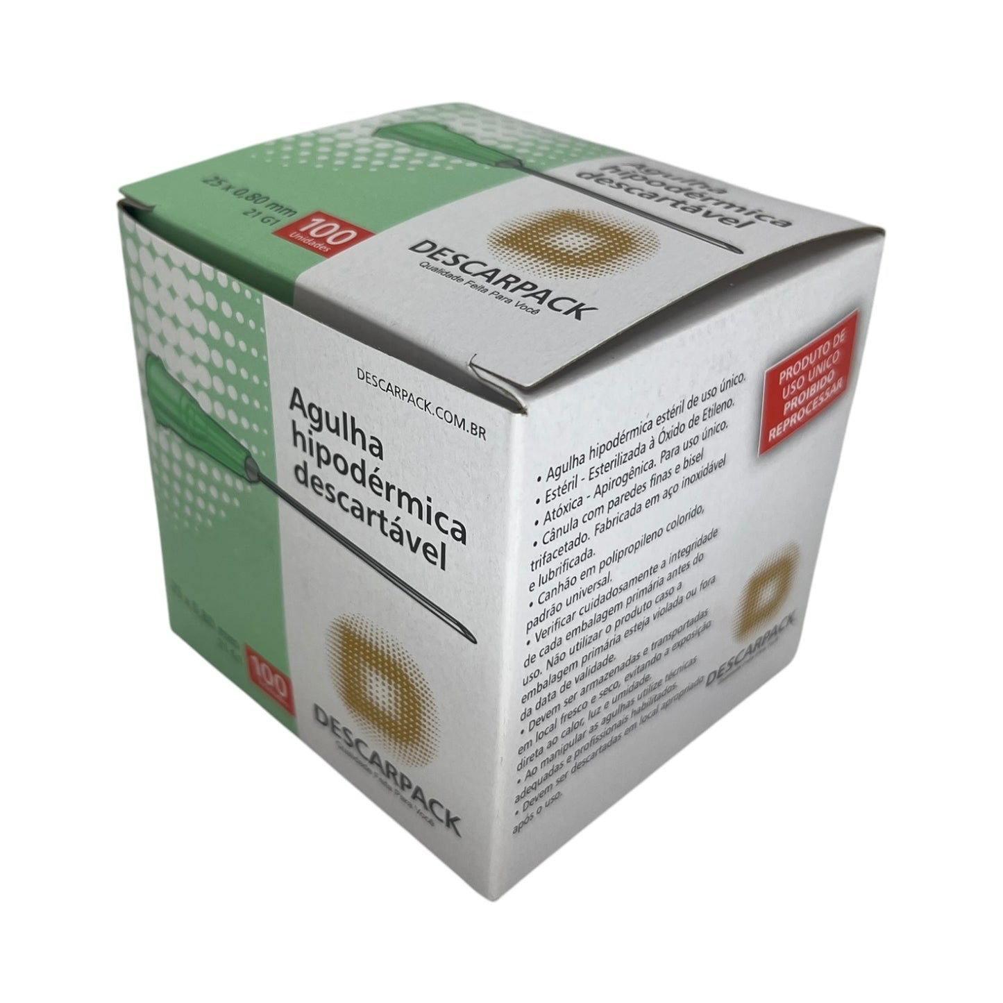 Agulha Hipodérmica 25x80 Caixa c/100 Descarpack