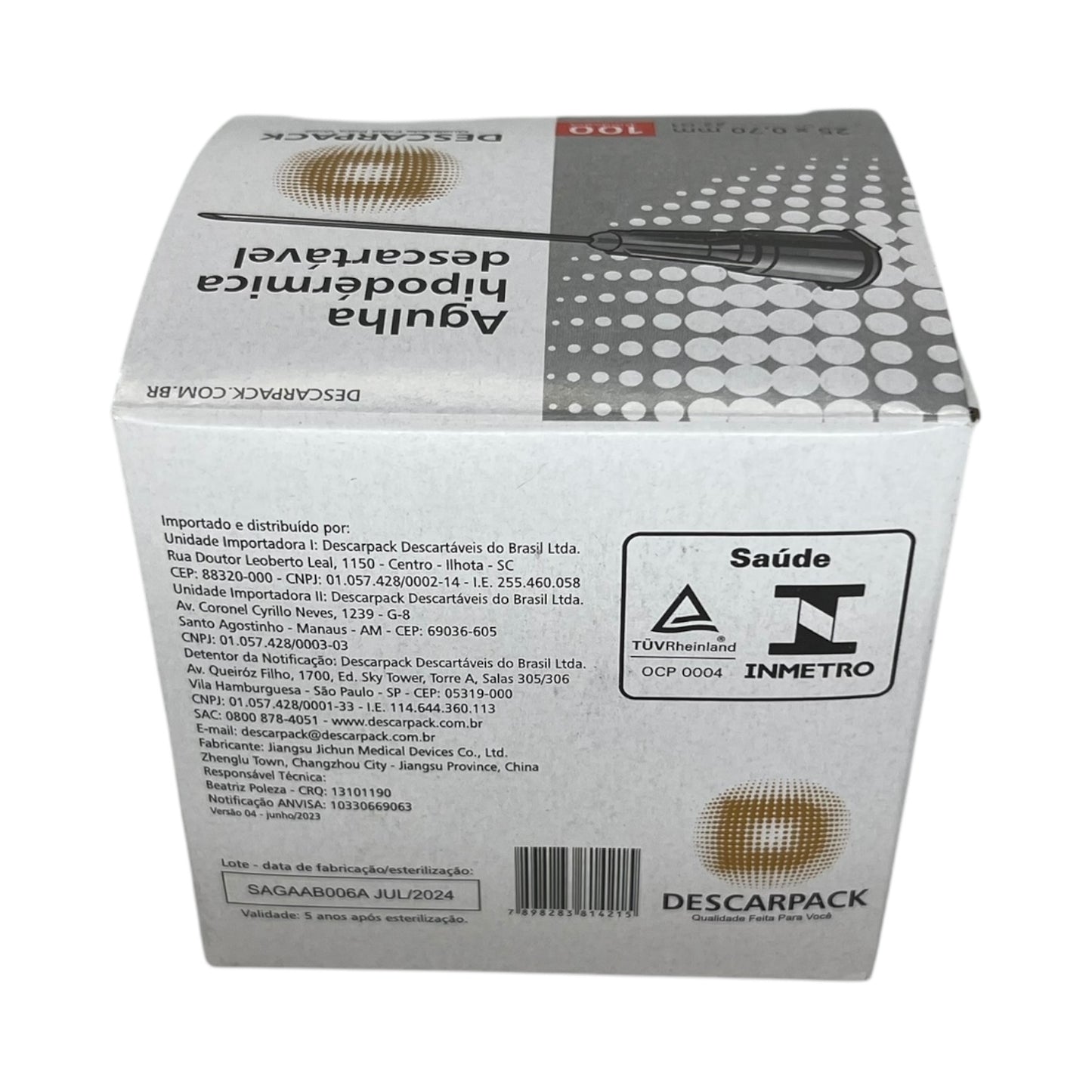 Agulha Hipodérmica 25x70 Caixa c/100 Descarpack