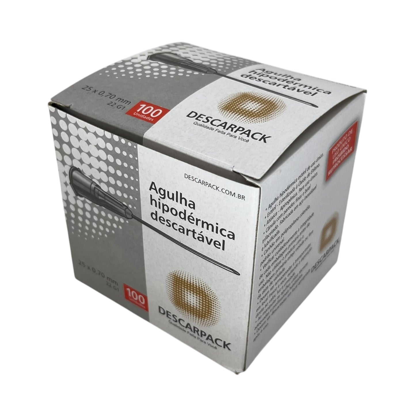 Agulha Hipodérmica 25x70 Caixa c/100 Descarpack