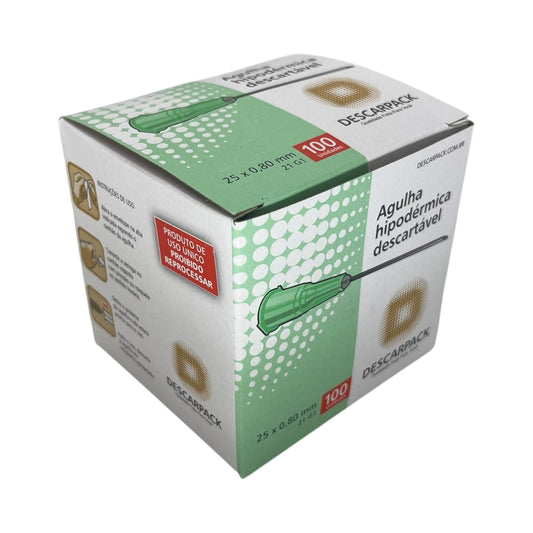 Agulha Hipodérmica 25x80 Caixa c/100 Descarpack