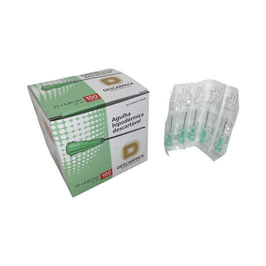 Agulha Hipodérmica 25x80 Caixa c/100 Descarpack